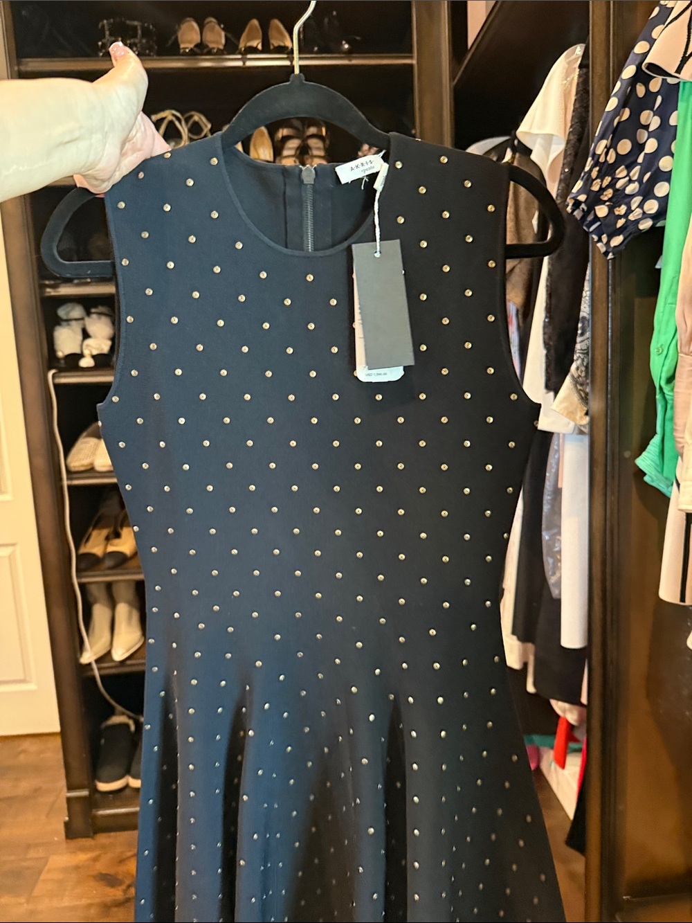 Akris Punto Black Sleeveless Studded Fit & Flare Dress